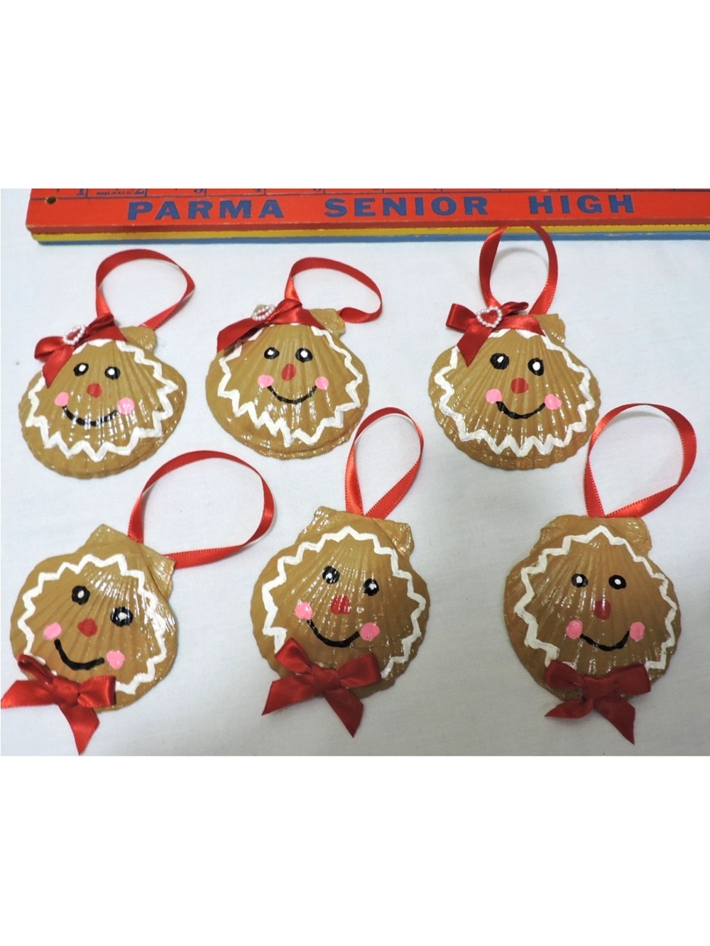Handmade Gingerbread Face Holiday Ornaments - Set of 6